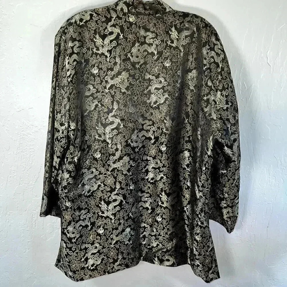 Jade Jade Jade Asian Black Gold Dragon Jacket 100% Rayon Knot Button Large‎ - Picture 2 of 5